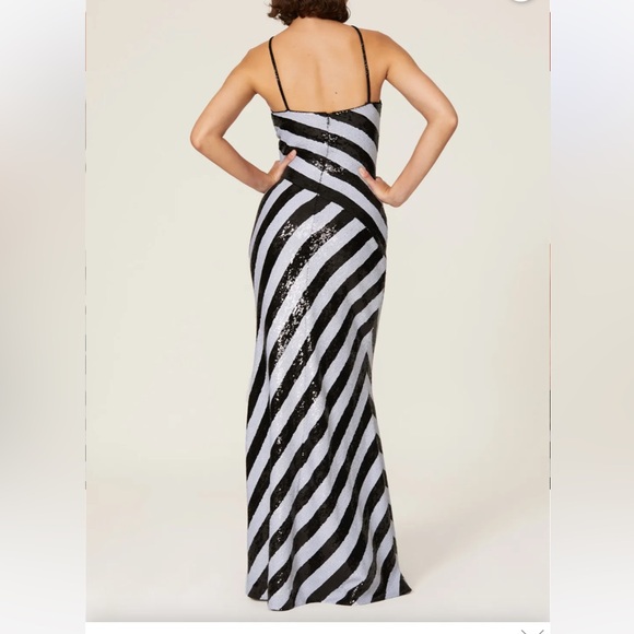 Lauren Ralph Lauren Sequin Striped Halter Neck Gown in Black/ White Size 8 - Picture 4 of 16